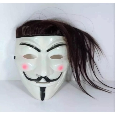 Picture of Joker Face with Long Hair for Party/Anonymous / Guy Fawkes Maks - White/joker mukhos-1pc