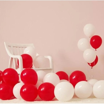 Picture of White And Red Balloons - 50pcs/Red and white balloon 50pcs package