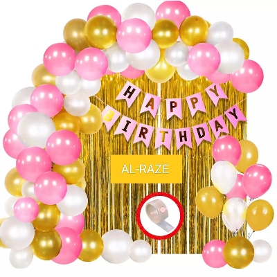 Picture of birthday decoration full set combo pink/Happy Birthday Decoration Set pink decorations