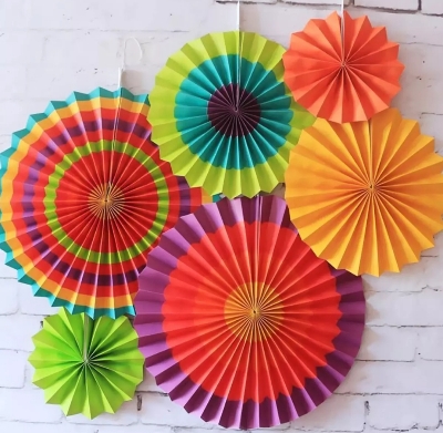 Picture of Decoration Hanging Paper Fan Set-multicolour