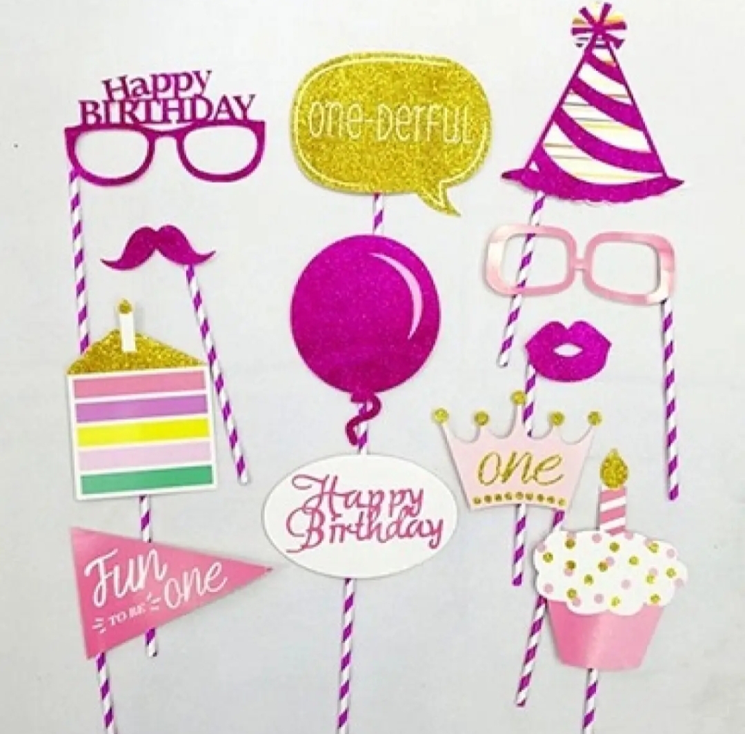 Picture of Happy Birthday Glitter Photo Props -Full Pack Set/party pops
