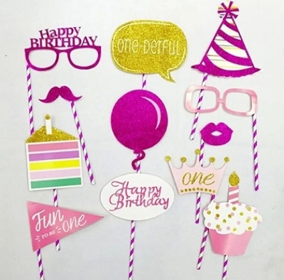 Picture of Happy Birthday Glitter Photo Props -Full Pack Set/party pops