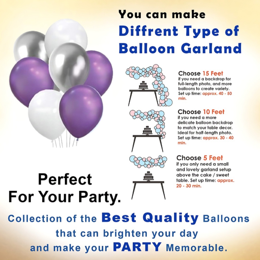 Picture of Purple Color Birthday Decoration Combo Pack With Birthday Banners, Silver Foil Curtains, Metallic Balloons, Blue Confetti and Balloon Garland Arch Decorations Kit Full Package- (Pack of 48 Pcs)