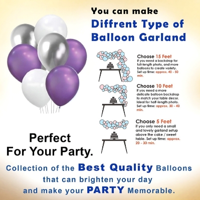 Picture of Purple Color Birthday Decoration Combo Pack With Birthday Banners, Silver Foil Curtains, Metallic Balloons, Blue Confetti and Balloon Garland Arch Decorations Kit Full Package- (Pack of 48 Pcs)