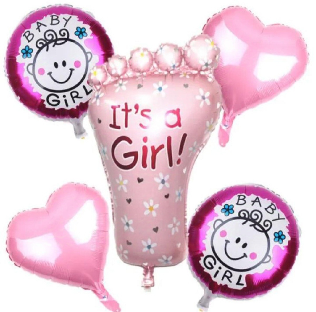 Picture of Girl Pink Feet Welcome Baby Balloon/Baby Shower Balloon Bouquet Combo/Baby Shower Decoration Maternity Shoot Item Props Foil Balloon - Pack of 5