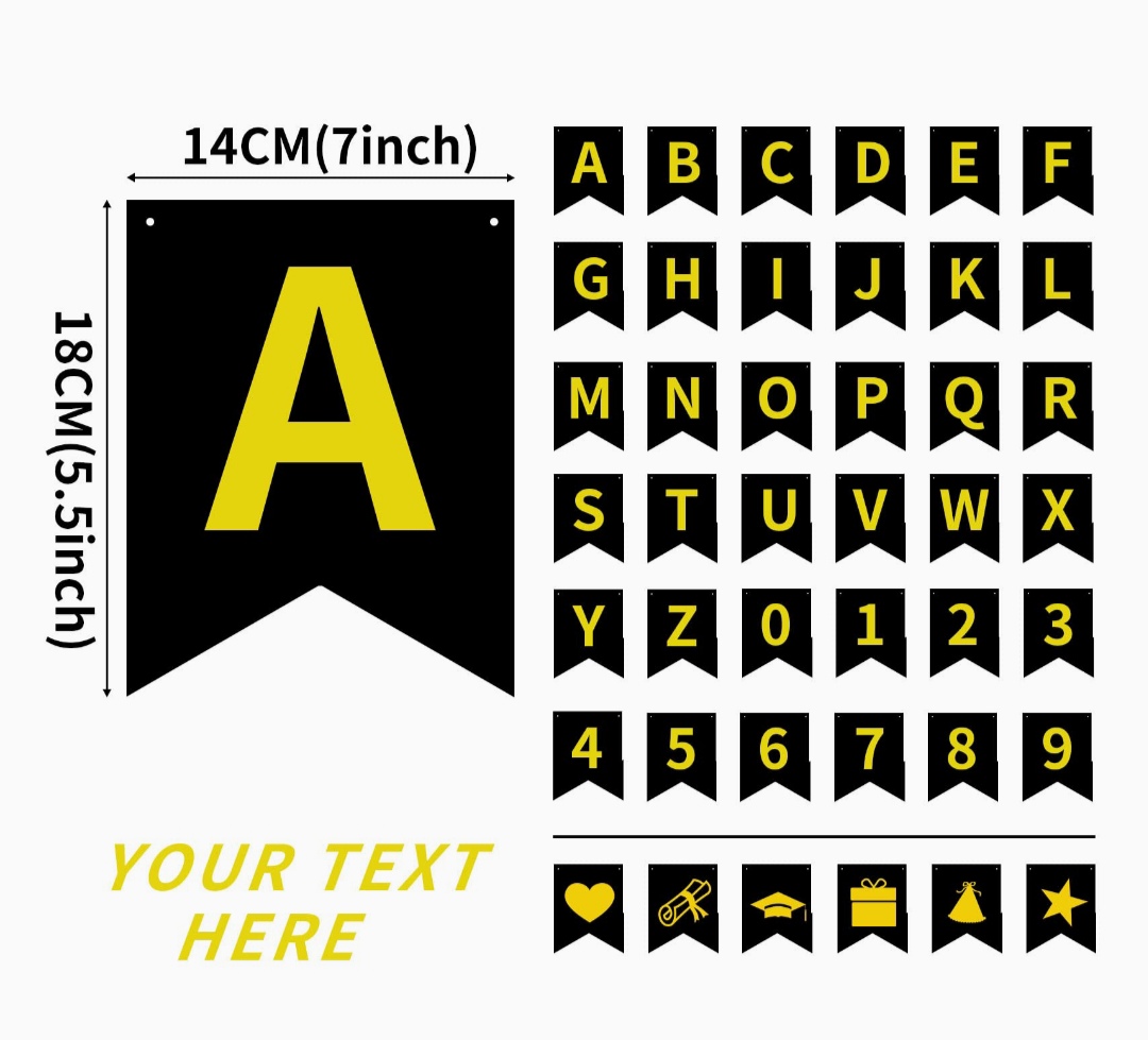 Picture of Custom Letter Banner Kit/DIY Personalized Banner For Birthday Banner/Customized Black Name Banners Gold Stamping Letters And Number  Bunting Banner For Birthday Anniversary Halloween Wedding Events Party Decoration