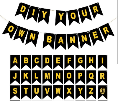 Picture of Custom Letter Banner Kit/DIY Personalized Banner For Birthday Banner/Customized Black Name Banners Gold Stamping Letters And Number  Bunting Banner For Birthday Anniversary Halloween Wedding Events Party Decoration