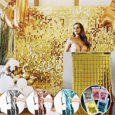 Picture of Square rainsilk backdrop curtain birthday party decorations/Background box curtains