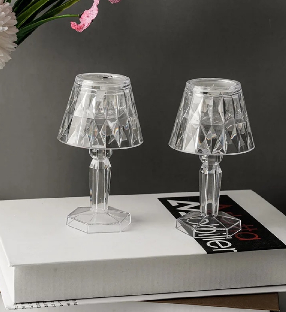 Picture of Led Diamond Table lamp/ Night Lights Crystal Projection Desk Lamps/LED Mini Table Lamp Warm White Crystal Look Conical/12 cm Small Modern Decorative Table Lamp Battery Operated Decorativ