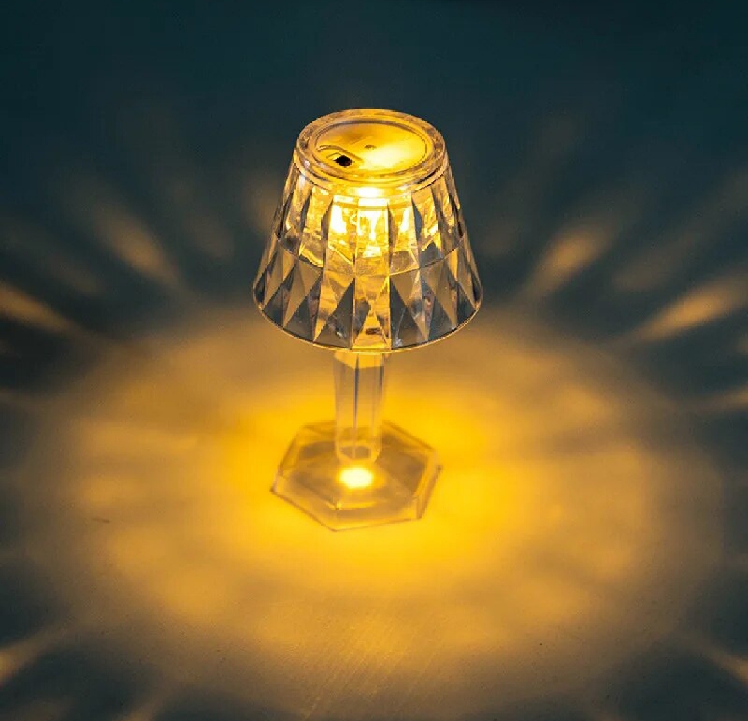 Picture of Led Diamond Table lamp/ Night Lights Crystal Projection Desk Lamps/LED Mini Table Lamp Warm White Crystal Look Conical/12 cm Small Modern Decorative Table Lamp Battery Operated Decorativ