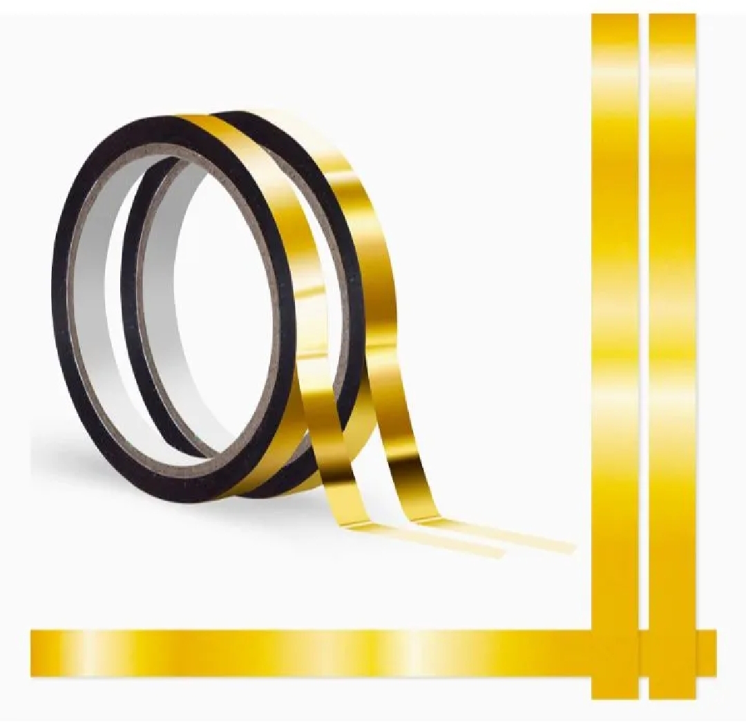 Picture of 2 Roll Gold mirror Tape half inchi Self-Adhesive Metallized Polyester Film Tape gold Graphic Art Tape For Decorating Walls, Cars, Boats DIY gold Foil Tape Mirror Tape