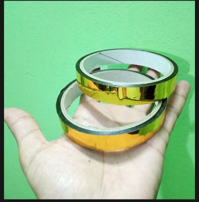 Picture of 2 Roll Gold mirror Tape half inchi Self-Adhesive Metallized Polyester Film Tape gold Graphic Art Tape For Decorating Walls, Cars, Boats DIY gold Foil Tape Mirror Tape