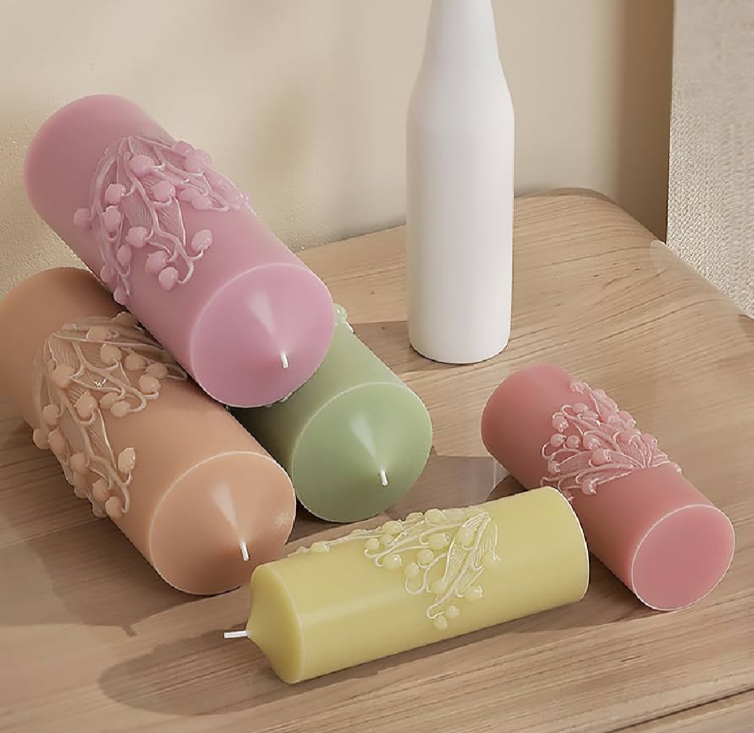Picture of Floral Pillar Candles -1pc/ Lily of the Valley Bell Flower-Bell orchid flower candle