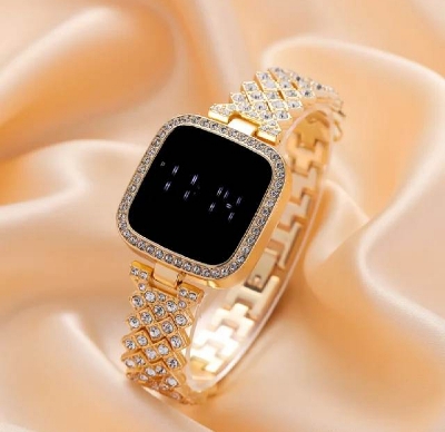 Picture of New Trend Fashion Steel Chain Diamond Women Watch Full Diamond Touch Screen LED Water Diamond Bracelet Watch