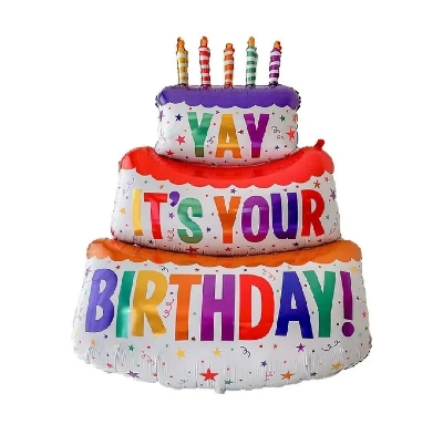 Picture of Large Birthday Three Layer Cake Candle Stripe Polka Dot Foil Balloon/Birthday Party photo Props Scene Decoration