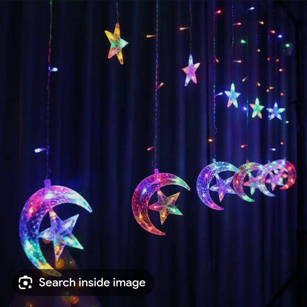 Picture of LED Moon & Star String Fairy Lights – 16ft Curtain Lights for Room, Wedding & Party Decoration