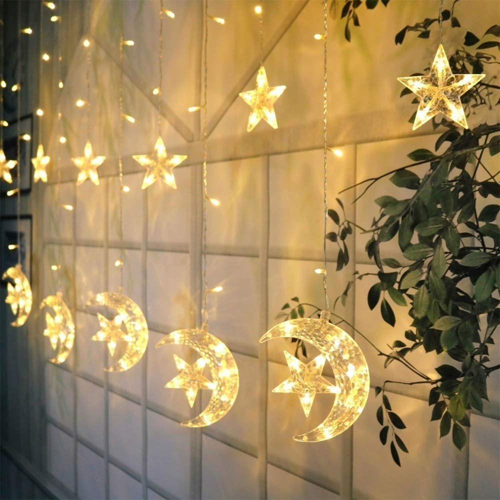 Picture of LED Moon & Star String Fairy Lights – 16ft Curtain Lights for Room, Wedding & Party Decoration