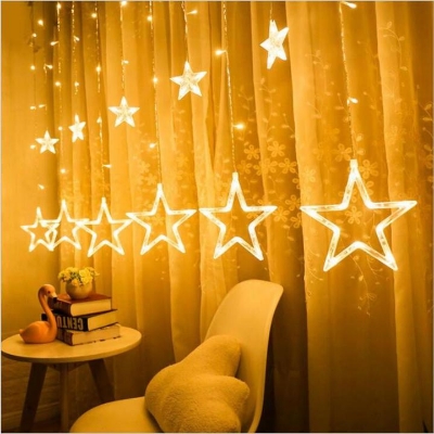 Picture of Big Star-Shaped Fairy String Lights – 16ft Curtain Lights with 6 Big & 6 Small Stars for Room, Wedding & Party