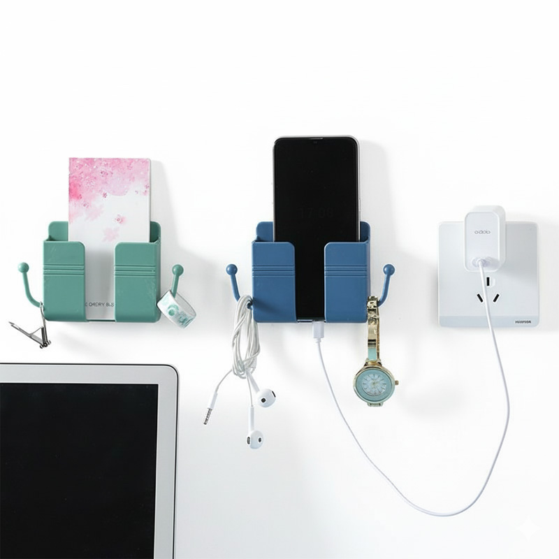 Picture of Multifunction Punch Free Wall Mounted Storage Box Organizer TV Remote Control Mounted Mobile Phone Plug Charging Dock Holder