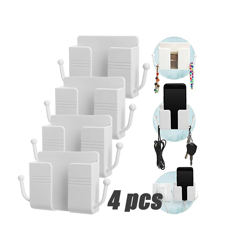 Picture of 4pcs Wall Mounted Mobile Phone Holder Multifunction Holder Remote Control Storage Box Charger Hook Cable Charging Dock Stand