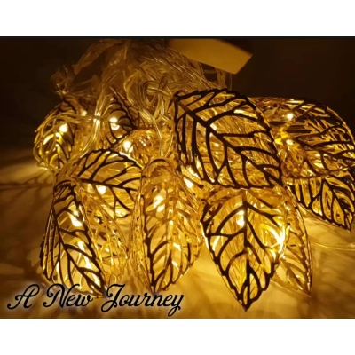 Picture of Golden 3D Leaf Metal Fairy String Lights – LED Decorative Bulb Lantern for Home, Wedding & Party