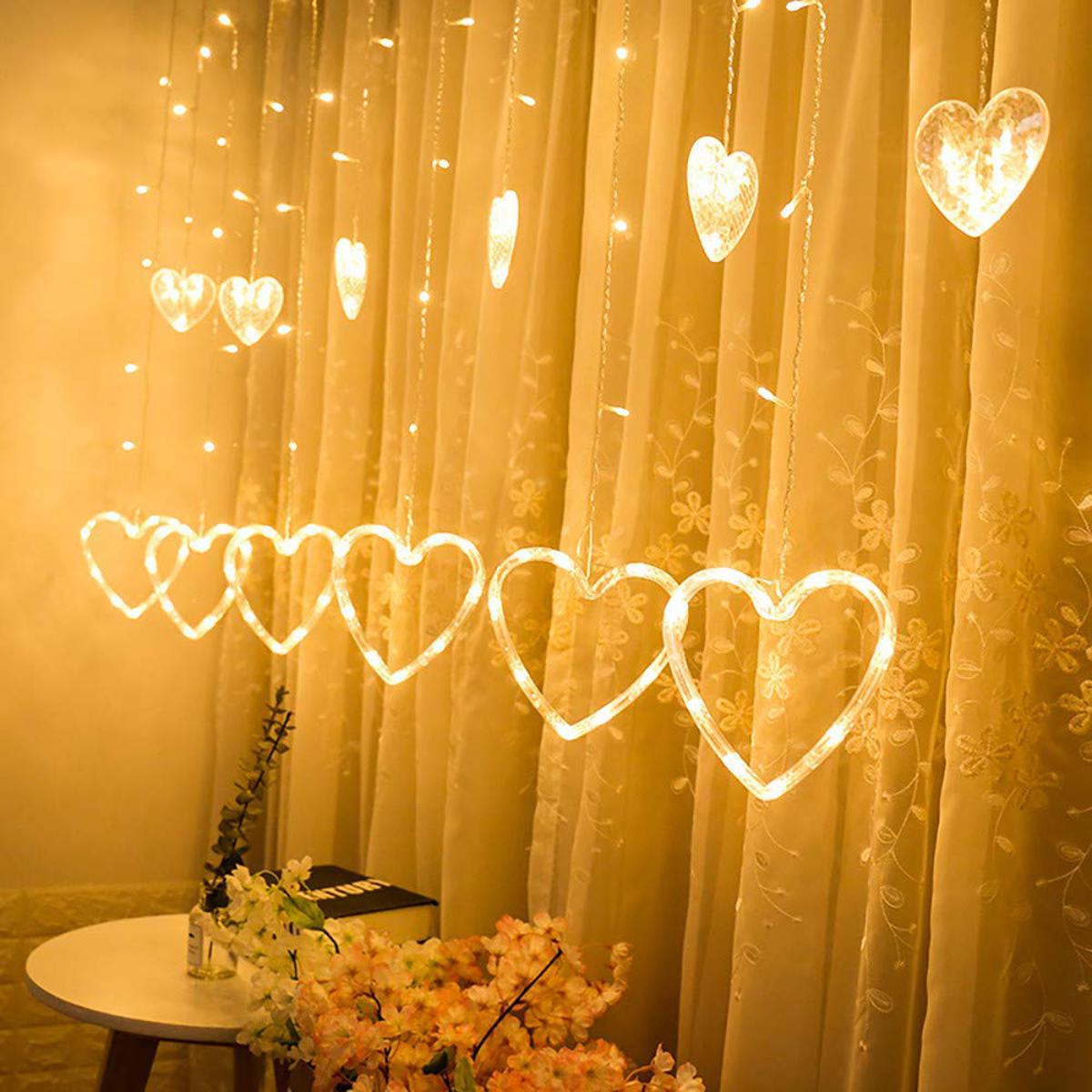 Picture of Heart shape Love led curtain light with 8 Flashing Modes For Home Decor Fairy String Light - Room Decoration Light - Room Decoration Light - fairy lights for room decoration