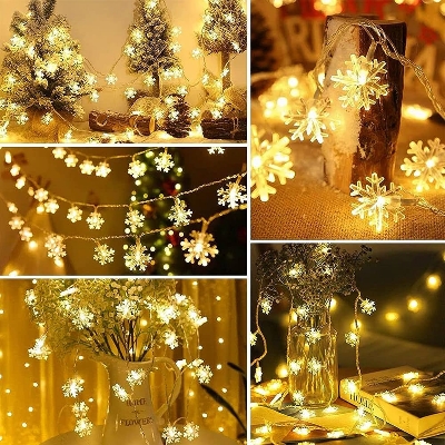 Picture of Snow Flake 28 Led 5 Meter String Lights, Plug in Fairy String Lights, Extendable for Indoor, Outdoor, Wedding Party, Christmas Tree, New Year, Garden Decoration