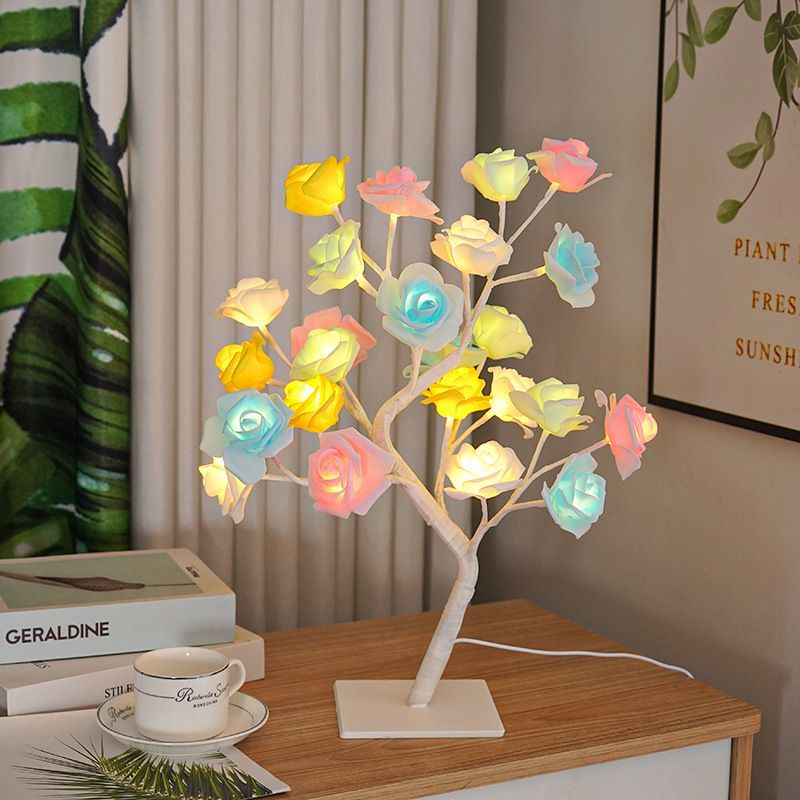 Picture of 24 Multi Roses Tree Table Lamp, Lighted Tabletop Tree for Home Wedding Bedroom Decoration Gift