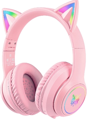 Picture of STN-28 Over Ear Music Headset Glowing Cat Ear Headphones Foldable Wireless BT5.0 Earphone with Mic AUX in TF Card MP3 Player Colorful LED Lights for PC Laptop Computer Mobile Phone