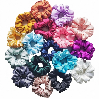 Picture of 3 Pcs Mini Size Satin Silk Scrunchies Hair Accessories Hair Band & Wrist Band  For Girls & Women |
