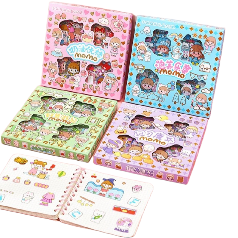 Picture of 100 sheets Cute Cartoon MoMo Waterproof PET Diary Decoration Cute Pattern Die Cut Sticker, DIY Decoration Sticker