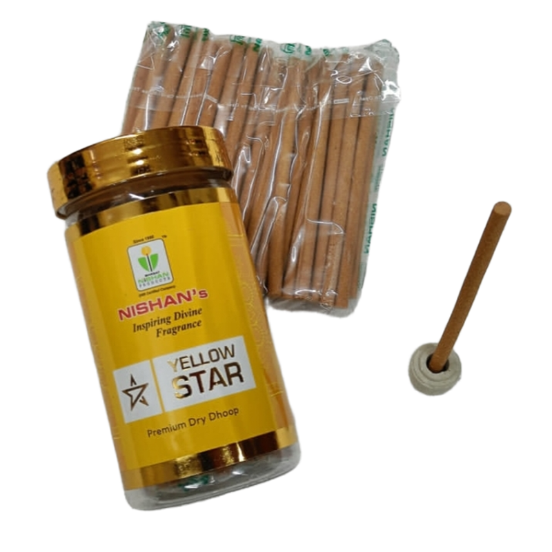 Picture of YELLOW STAR Premium Dhoop Sticks - Nisans Inspiring Divine Frangrance 100gm jar
