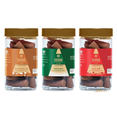 Picture of Shah Fragrances Assorted Cone Dhoops (Pack of 3 x 100g) | Rose | Mogra | Chandan Premium Natural Dhoop Cones | Aromatherapy | Relaxation | Home Fragrance