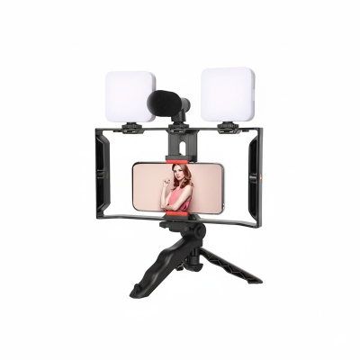 Picture of Ay-49 Led Microphone Smartphone Video Rig Kit Handheld Mobile Stabilizers Links Phone Holder Frame Mount For Film Taking - Ring Light