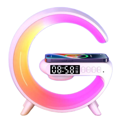Picture of G63 New Wireless Light Up Speaker G Shape LED Wireless Table Speaker Color Changing Alarm Clock Charger Stand Bedside Light New by Alpha