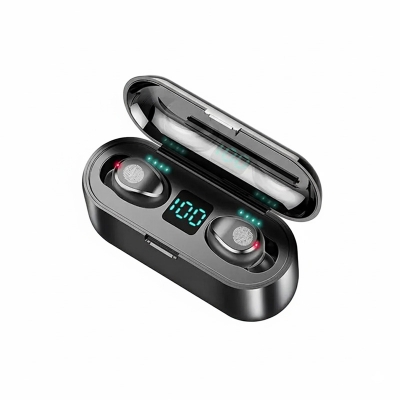 Picture of F9 Bluetooth Earphone v5.0 tws Wireless Earphone Led Display Sports Wireless Headset with Microphone-Black by Alpha