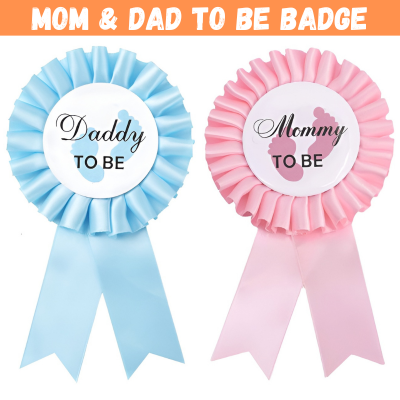 Mom To Be & Dad To Be Baby Shower Badge Pin- Mom & Dad Sash Badge Style Pin for Baby Shower Party Decor (Pack of 1 Pcs)