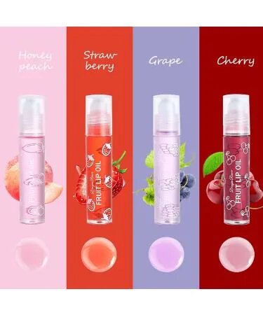 Picture of Dragon Ranee 4 Pcs Fruit Lip Oil Set Lip Gloss Crystal Jelly Liquid Lipstick Set