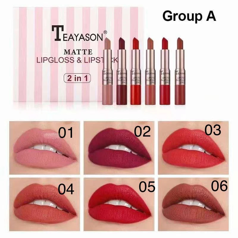 Picture of Teayason Matte Lipgloss and lipstick 2 in 1 set A 6 in 1 box