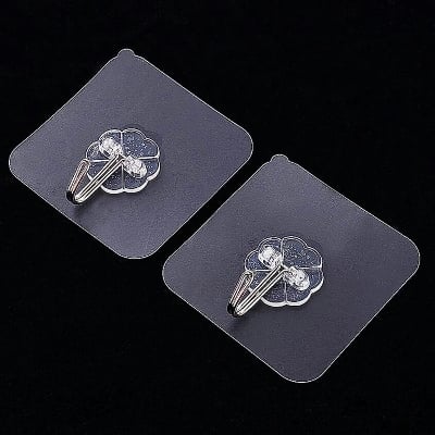 Picture of 2 Pieces Adhesive Hooks Transparent Wall Hooks Waterproof Oilproof Self Adhesive Hooks Seamless Hanging Hook For Kitchen Bathroom
