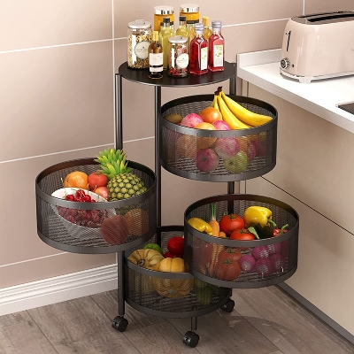 Picture of Round Floor 4-Layer Rotating Fruit And Vegetable Basket Storage Shelf Vegetable Rack