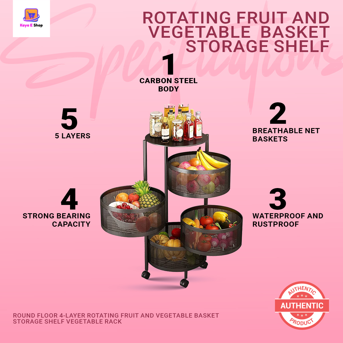 Picture of Round Floor 4-Layer Rotating Fruit And Vegetable Basket Storage Shelf Vegetable Rack