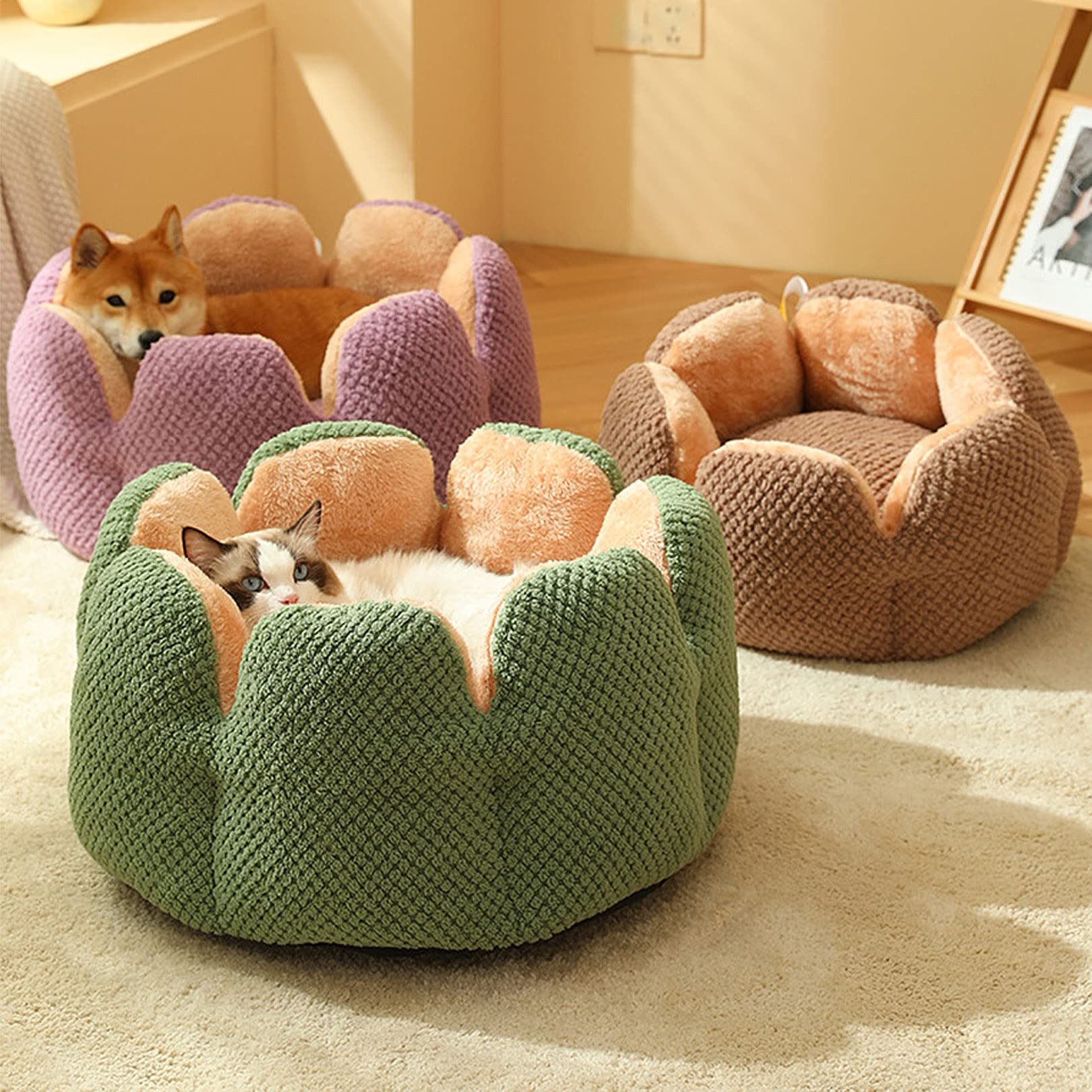 Picture of Warm Pet Bed Mat Sleep Pad Blanket Machine Washable Cushion Flower Shape for Kitten Puppy , Grey (Bangla)