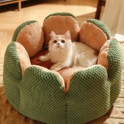 Picture of Warm Pet Bed Mat Sleep Pad Blanket Machine Washable Cushion Flower Shape for Kitten Puppy , Grey (Bangla)