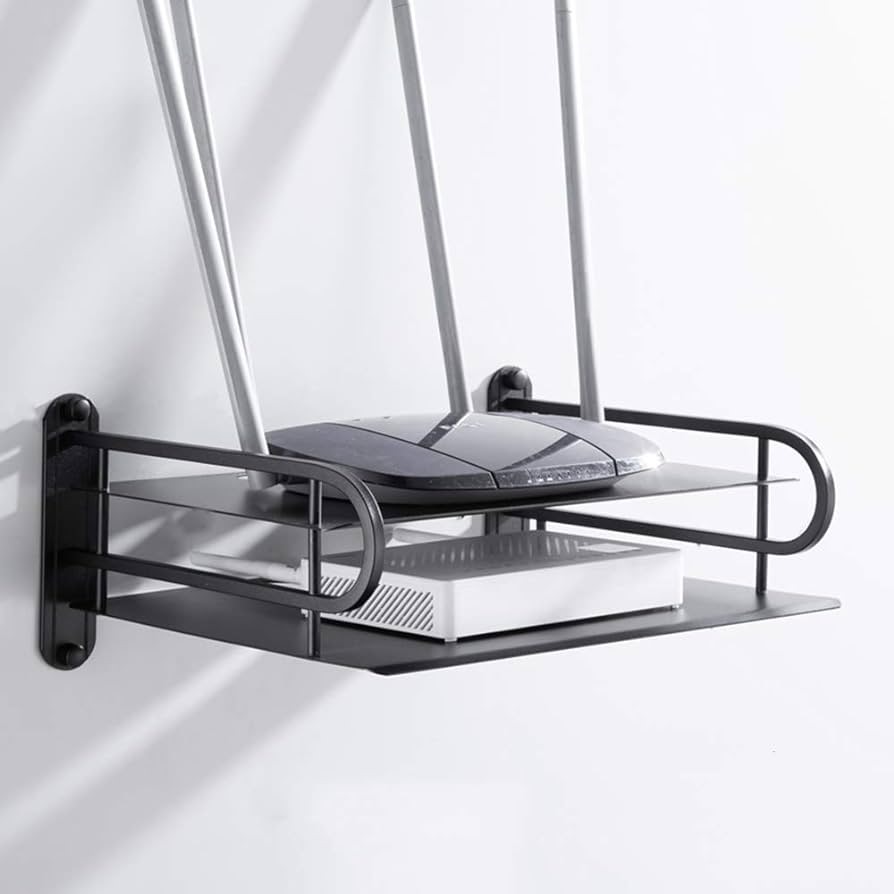 Picture of Layer Metal WiFi Router Stand, Wall Mount Shelf Bracket for Tv Box, Remote Control, Set Top Box, Aluminum, Black