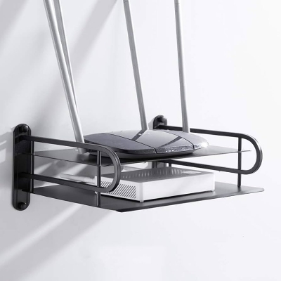 Picture of Layer Metal WiFi Router Stand, Wall Mount Shelf Bracket for Tv Box, Remote Control, Set Top Box, Aluminum, Black