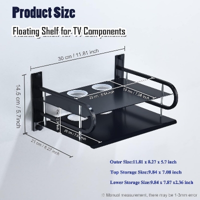 Picture of Layer Metal WiFi Router Stand, Wall Mount Shelf Bracket for Tv Box, Remote Control, Set Top Box, Aluminum, Black