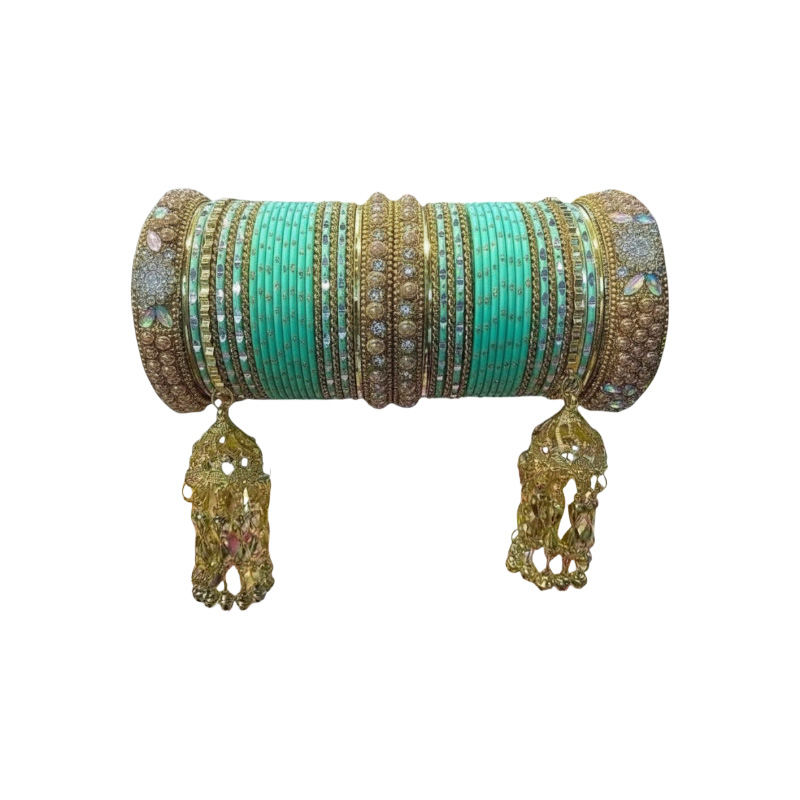 Picture of 1 Set New Indian Bridal Jhumka Pekhom Bangles/Churi Package For Girls-(1 full set)