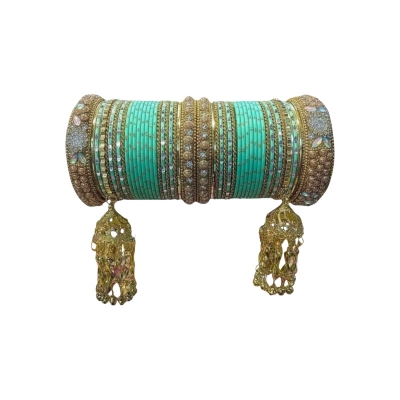 Picture of 1 Set New Indian Bridal Jhumka Pekhom Bangles/Churi Package For Girls-(1 full set)