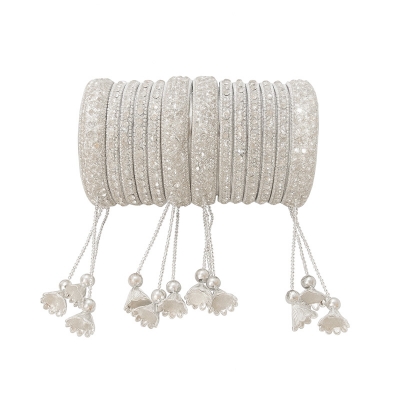 Picture of Joypuri Indian New Silver Plated Bangles Bracelets for Women Jhumka churi